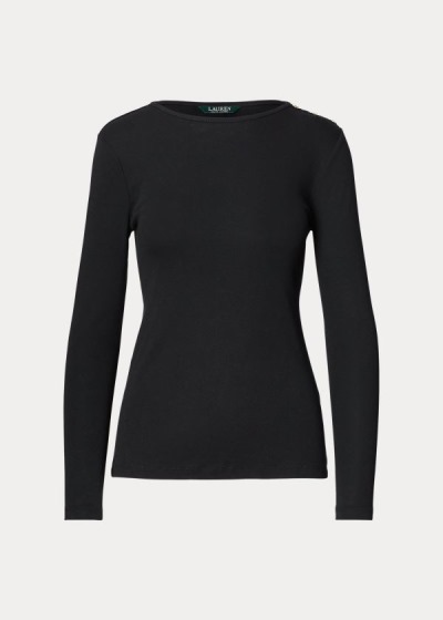 Tops Ralph Lauren Mujer Negros - Button-Shoulder Crewneck - AHEMT2750